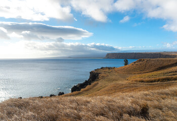 Fototapeta na wymiar Black rock cliffs overlooking the ocean