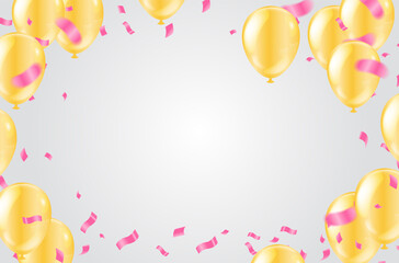 Collection of light gold balloons flying in a row. Isolated on background