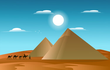 Fototapeta na wymiar Pyramid Desert Muslim Travel Camel Islamic Culture Illustration
