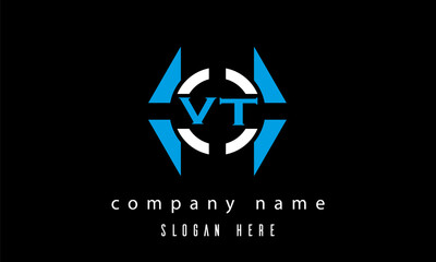 VT creative polygon with circle latter logo design