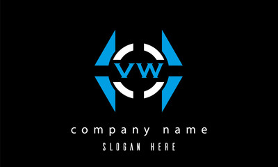 VW creative polygon with circle latter logo design
