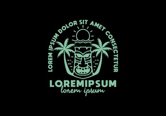 Aloha sign and coconut tree with lorem ipsum text