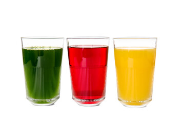 Glasses with healthy juice on white background