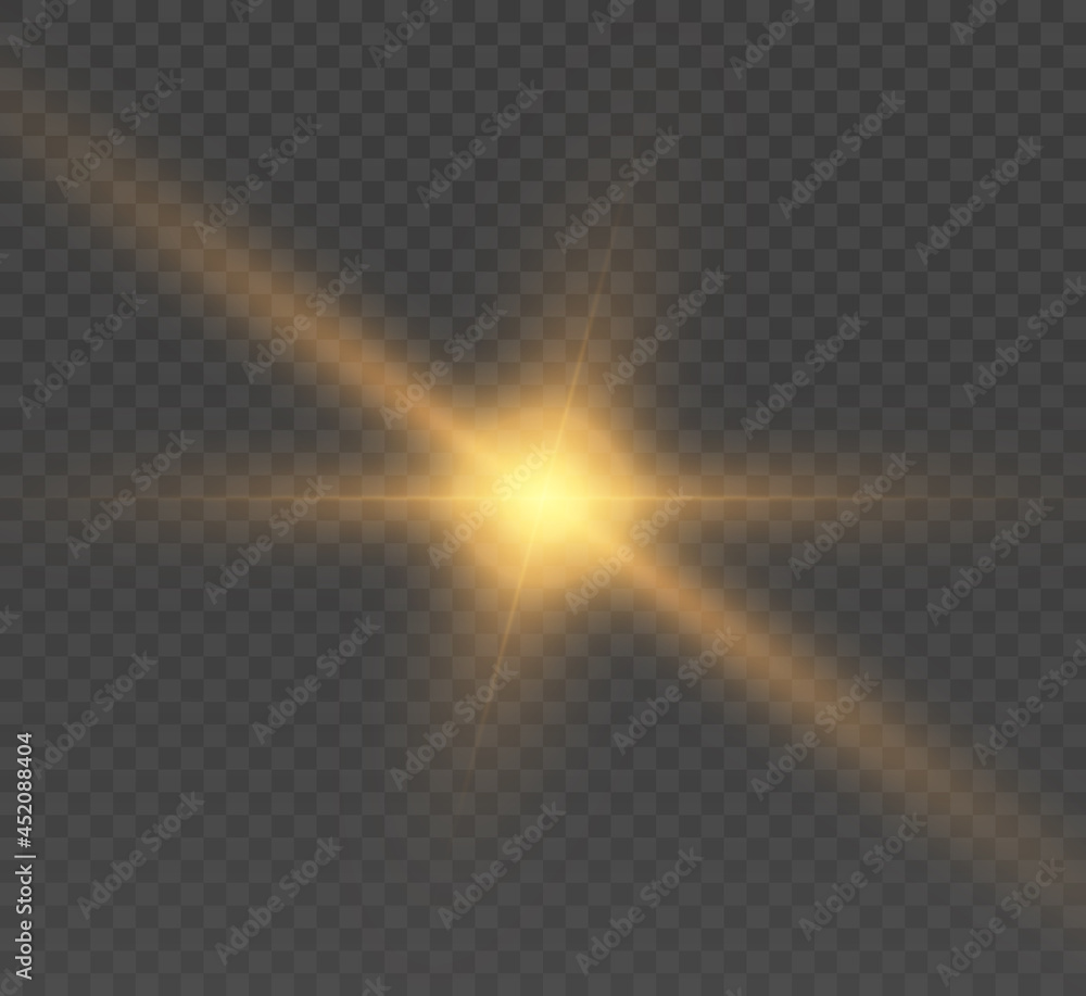 Poster A bright new star flashed with bright rays on a transparent background.Vector.