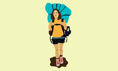 Girl Traveling With Back pack Flat Vector