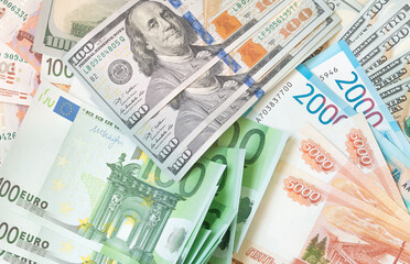dollars, rubles and euro