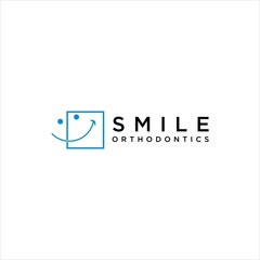 happy smile dental orthodontic logo design vector with line idea