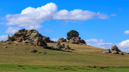 Obraz premium Formations of schist rock in the Central Otago region, New Zealand