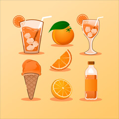 orange juice and orange ice cream vector bundle