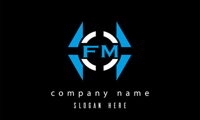 FM creative polygon with circle latter logo design vector