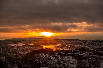 Fototapeta na wymiar Bergen sunset cityscape.