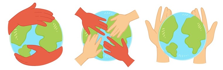 Diverse people protecting mother earth ecology