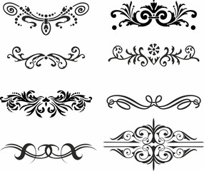 Vector set of monograms, heraldic ornaments. Designer text dividers. Patterns from lines. Letter border

