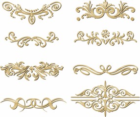 Vector set of gold monograms, heraldic ornaments. Designer text dividers. Patterns from lines. Letter border