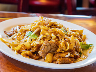Close shot of Stir Fry Beef Rice Noodles