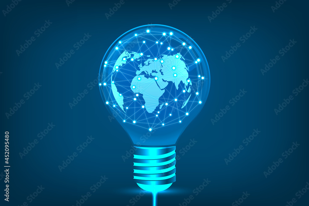 Poster Energy saving light bulb and Glowing light bulb for new idea concept with innovation and inspiration, innovative technology in science and communication concept