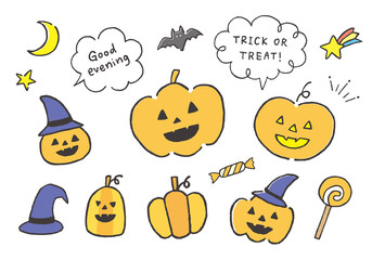Fototapeta premium ハロウィンかぼちゃの手描きイラストセット
