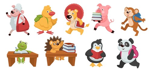 Fototapeta premium Animal creatures with books reading for school
