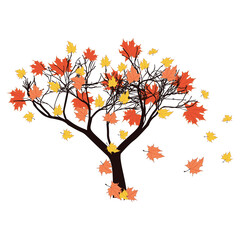 Autumn maple tree with falling leaves