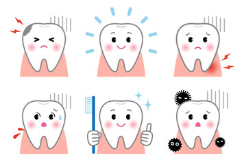 かわいい歯のキャラクター　漫画風アイコンセット