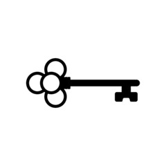 Old key silhouette icon isolated on white background