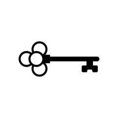 Old key silhouette icon isolated on white background