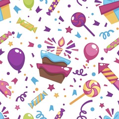 Birthday cake with candle and confetti pattern