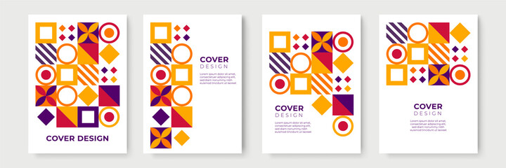 Bauhaus geometric pattern background, vector abstract cover templates. Cool minimal modern or retro art design and trendy Bauhaus pattern backgrounds, posters brochures covers