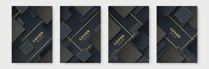 Abstract polygonal pattern luxury dark blue black with gold background. Elegant abstract trendy universal cover poster background templates. Minimalist aesthetic with geometric shapes.