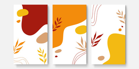 Fototapeta premium Botanical wall art vector set background. Foliage line art drawing with abstract shape. Abstract Plant Art design for print, cover, wallpaper, Minimal and natural wall art.