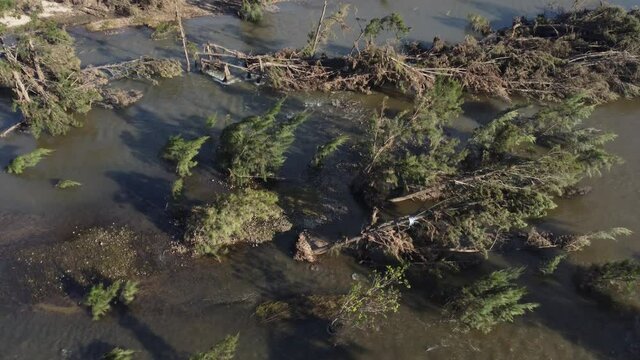Drone footage of river flood devastation
