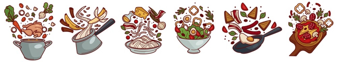 Cooking and preparing food, recipes and menu set