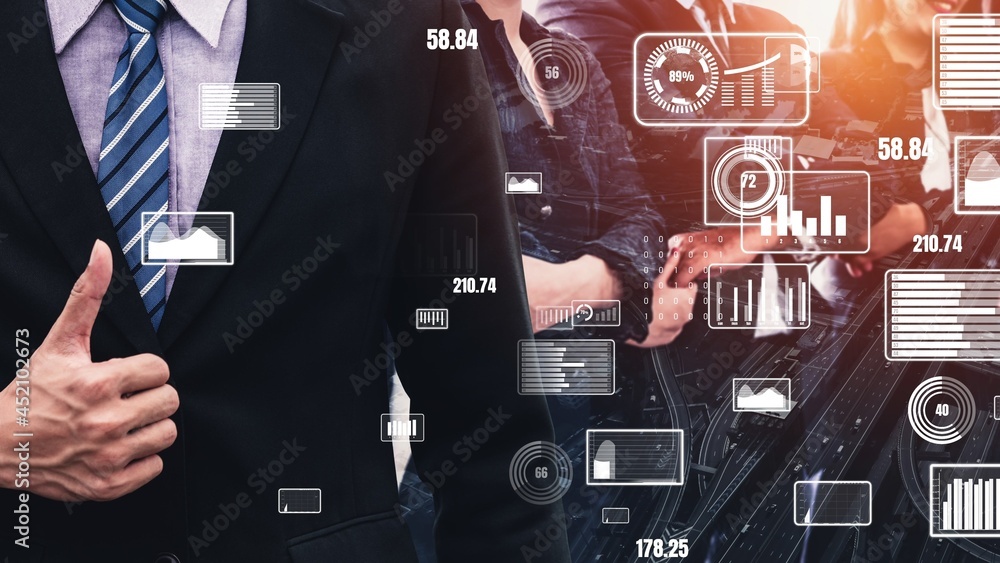 Poster conceptual business dashboard for financial data analysis . 3d render computer graphic .