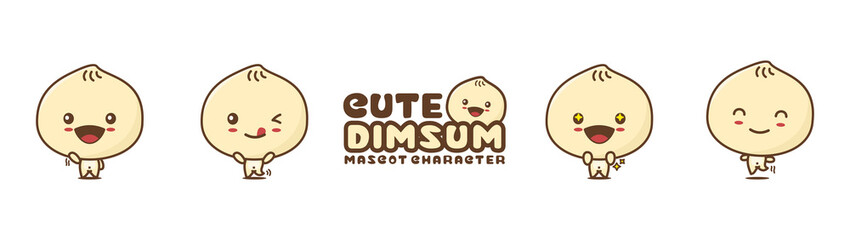 cute dimsum mascot, with different facial expressions and poses