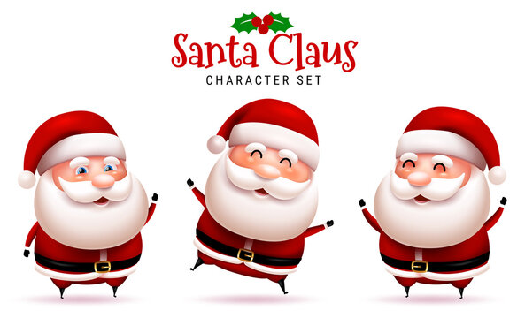 Santa claus christmas character vector set. Santa claus in 3d cute characters with happy, smiling, jolly and cheerful pose and gestures for xmas collection design. Vector illustration.
