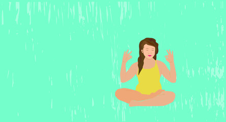vector image of a girl near the water in the lotus position yoga asana for relaxation, calmness and contemplation 