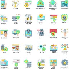 Data Security color collection flat icon set