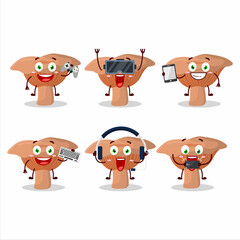 Niscalo cartoon character are playing games with various cute emoticons