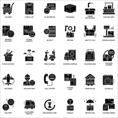 Black and white Delivery collection collection icon set