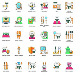 Dentist Elements color flat icons collection set