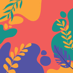 Fototapeta na wymiar Summer templates for promo posts on social media networks. Colorful summer banner set with tropical leaves. Colorful background with tropical plants. Place for your text.