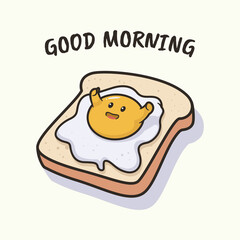 Cute breakfast bread with fried egg illustration