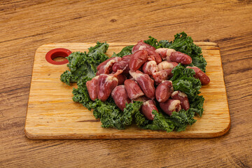 Raw chicken hearts for cooking