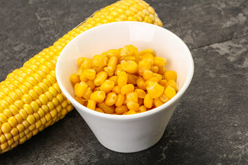 Sweet yellow corn in the bowl