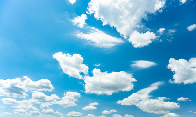Stunning view of a blue sky with some clouds during a sunny day. Natural background with copy space