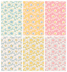 set of contemporary hand drawn floral patterns