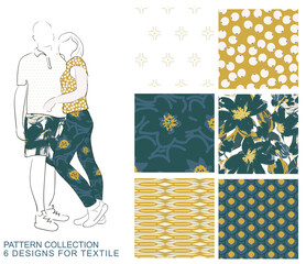 collection of hand drawn patterns with floral and geometry shapes (sample on models)