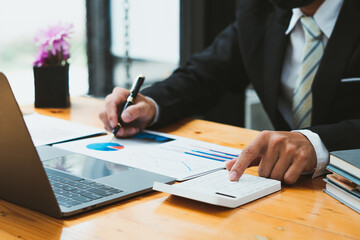 accountant or banker calculating or checking balance. Bookkeeper or financial inspector making financial report. Home finances, investment, economy, saving money or insurance concept