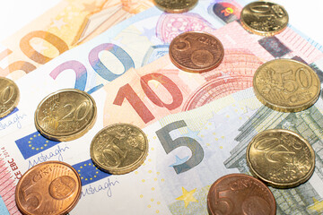 Euro coins and banknotes