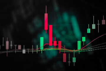 Fototapeta premium Abstract financial trading graphs and digital number of foreign exchange market trading on monitor. Background of gold and blue digital chart to represent stock market trend.
